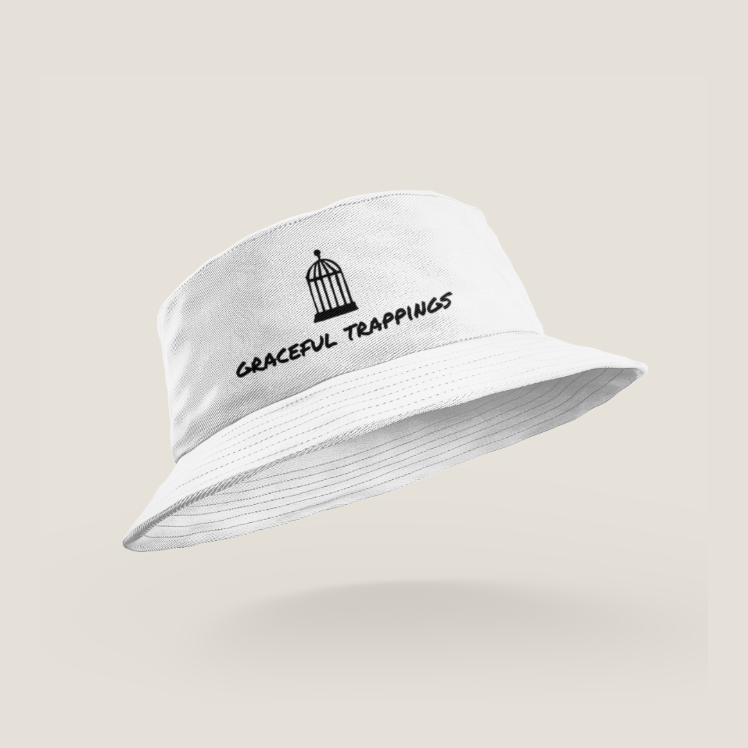 graceful trappings white bucket hat