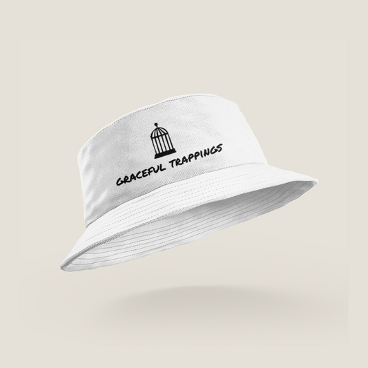 graceful trappings white bucket hat